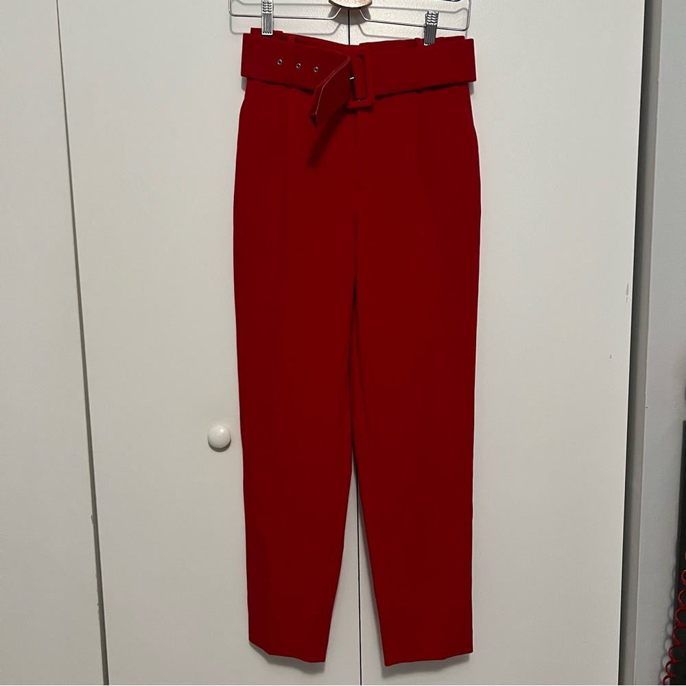 Zara Red High Waisted Pants with Belt